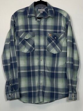 Carhartt Blue & Light Green Plaid Long-Sleeve Work Shirt